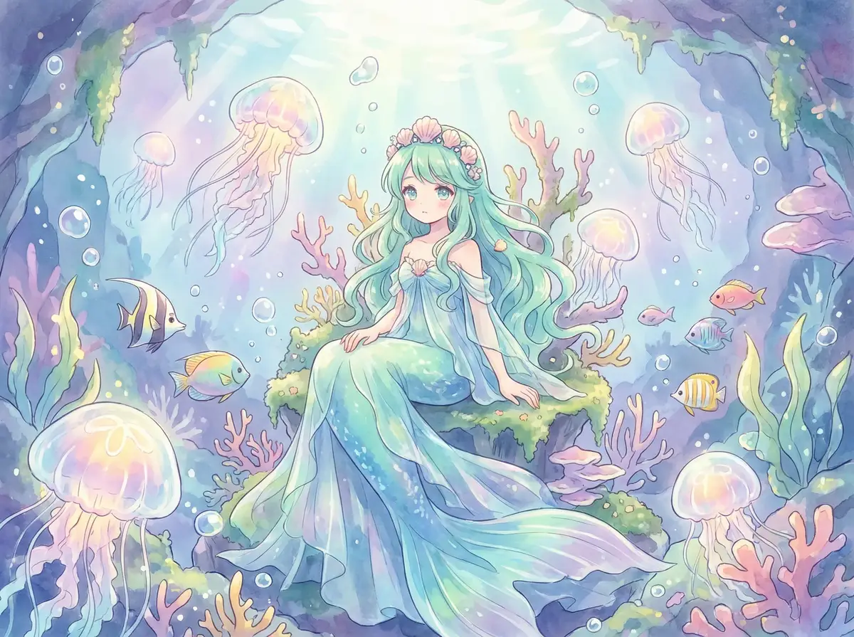 小萝莉 童话 - 海底珊瑚宫殿中的翠发人鱼少女